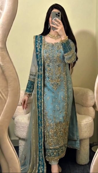 Sophisticated Teal Blue Fox Georgette Embroidered Kurti Pant Set with Sequence Work Dupatta Ready To Wear Collection
