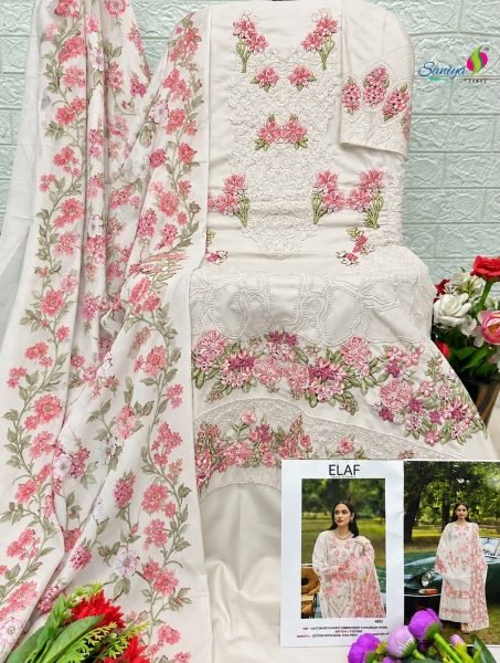 Sophisticated White Designer Chikankari Cotton Suit with Printed Maslin Dupatta Pakistani Suits Wholesale