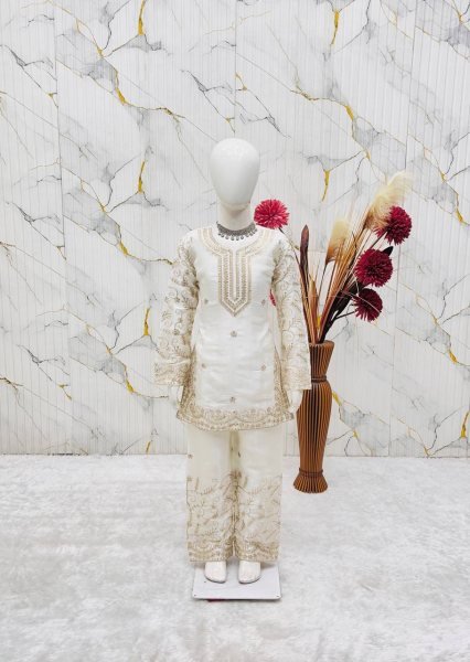 Sophisticated White Kids Party Wear Sharara Set with Sequins Embroidery Girls Wear