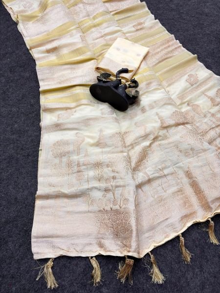 Sophisticated White Rich Zari Woven Paithani Silk Saree with Matching Running Blouse Sarees 