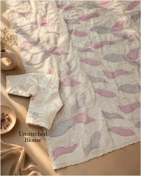 Sophisticated White Women s Chanda Silk Saree with Turkish Embroidery and Matching Blouse Silk Sarees Wholesale