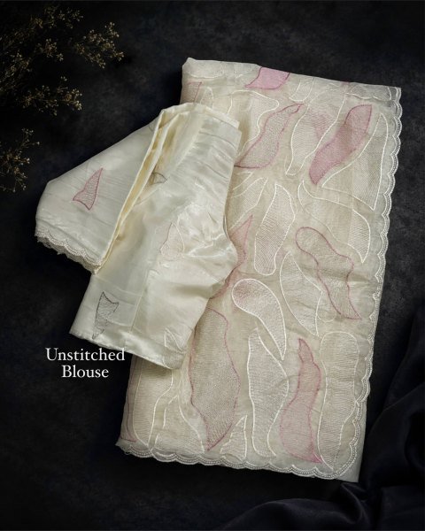 Sophisticated White Women s Chanda Silk Saree with Turkish Embroidery and Matching Blouse Silk Sarees Wholesale