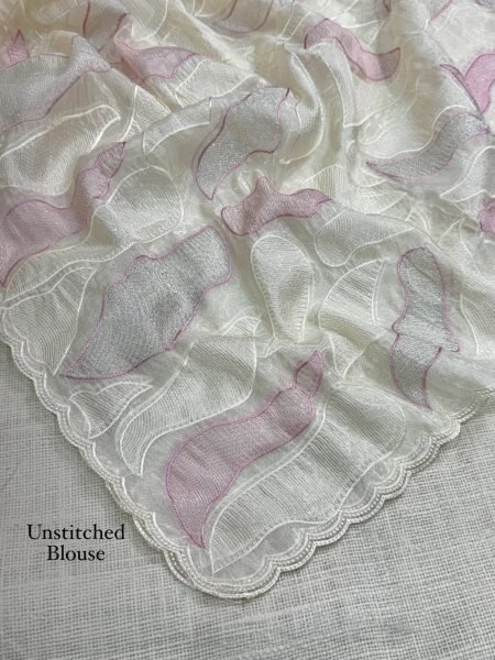 Sophisticated White Women s Chanda Silk Saree with Turkish Embroidery and Matching Blouse Silk Sarees Wholesale