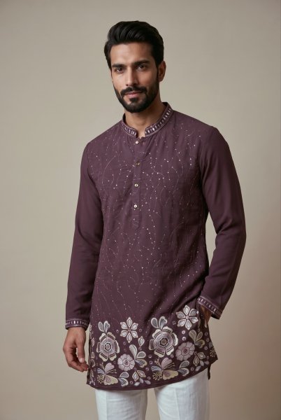 Sophisticated Wine Men’s Lachko Kurta with Semi Cotton Chudidar Pyjama at Manufacturer  Kurta Pajama Wholesale