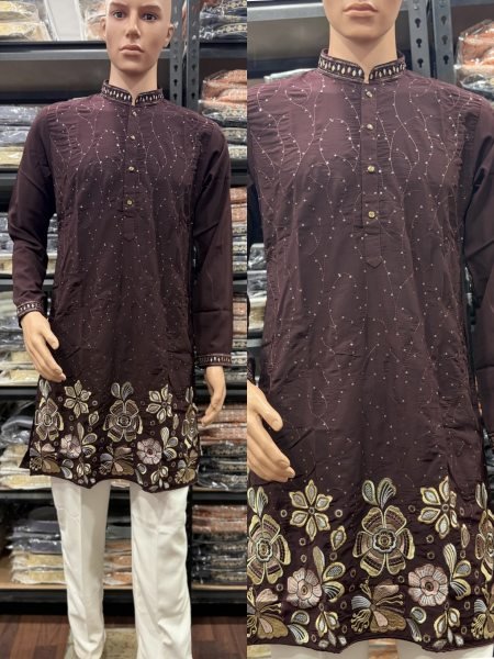 Sophisticated Wine Men’s Lachko Kurta with Semi Cotton Chudidar Pyjama at Manufacturer  Kurta Pajama Wholesale