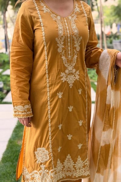 Sophisticated Yellow Viscose Roman Silk Suit with Dupatta for Festive Wear Embroidery Kurtis 