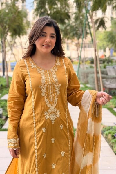 Sophisticated Yellow Viscose Roman Silk Suit with Dupatta for Festive Wear Embroidery Kurtis 