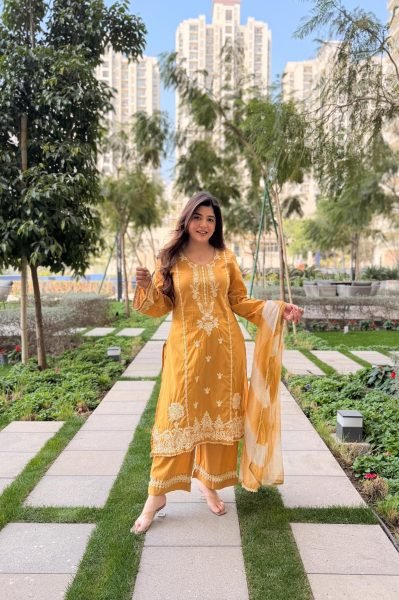 Sophisticated Yellow Viscose Roman Silk Suit with Dupatta for Festive Wear Embroidery Kurtis 