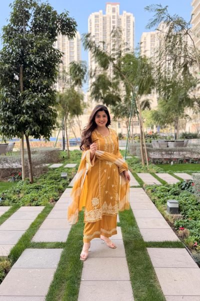 Sophisticated Yellow Viscose Roman Silk Suit with Dupatta for Festive Wear Embroidery Kurtis 