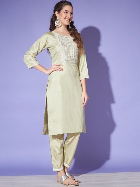 South Silk With Embroiderd Work Kurti Pant With Dupatta  3 Piece Kurti Set