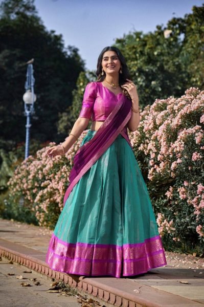 South Style Kanchipuram Silk Half Saree Lehenga at Wholesale Rate Half Saree Lehenga