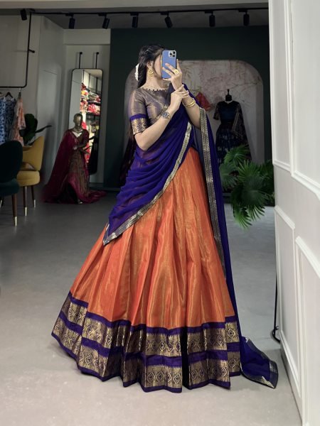 South-style Kanchipuram silk Half Saree lehenga Set Half Saree Lehenga
