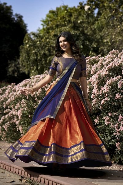 South-style Kanchipuram silk Half Saree lehenga Set Half Saree Lehenga