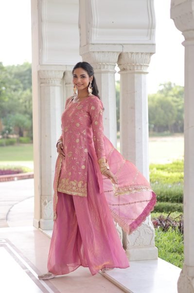 Sparkling Baby Pink Fendy Sequins Embroidered Top   Sharara Set with Cut Work Dupatta for Party Wear  Ready To Wear Collection