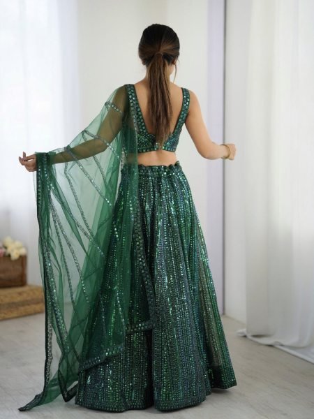Sparkling Green Net Lehenga Choli with Heavy Sequin Embroidery Party Wear Look Designer Lehenga Choli