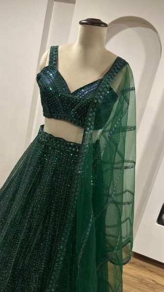 Sparkling Green Net Lehenga Choli with Heavy Sequin Embroidery Party Wear Look Designer Lehenga Choli