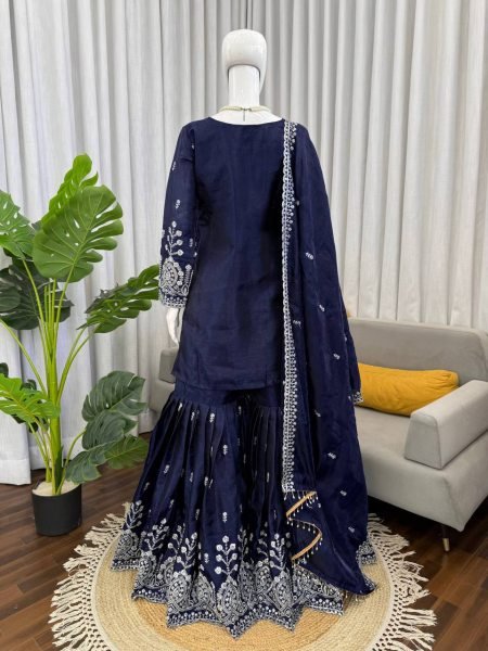 Special Blue JMC Silk Thread and Sequence Work Sharara Suit with Fancy Lace Dupatta Ready To Wear Collection