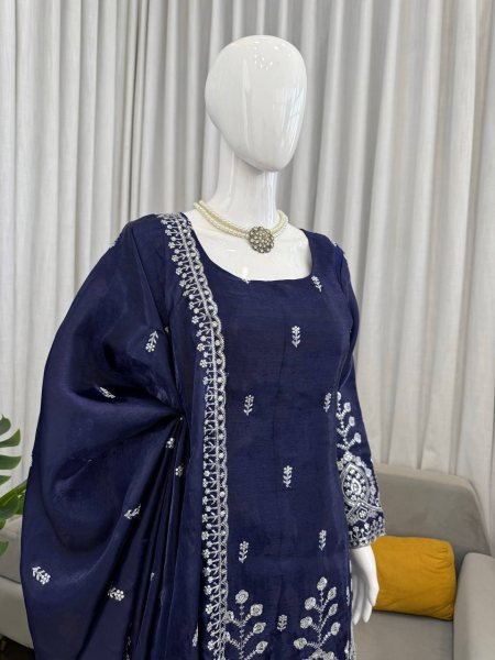 Special Blue JMC Silk Thread and Sequence Work Sharara Suit with Fancy Lace Dupatta Ready To Wear Collection