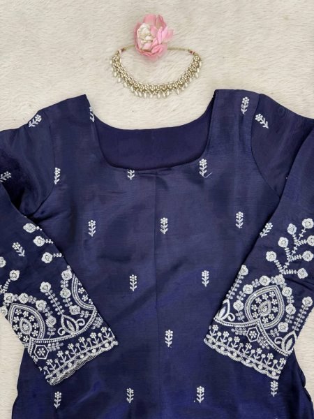 Special Blue JMC Silk Thread and Sequence Work Sharara Suit with Fancy Lace Dupatta Ready To Wear Collection