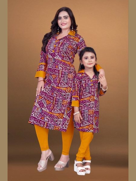 Special Mother Daughter Reyon Printed Top Pant Set Combo Collection  Mom-Doughter Collection