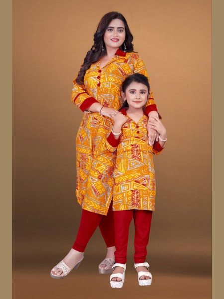 Special Mother Daughter Reyon Printed Top Pant Set Combo Collection  Mom-Doughter Collection