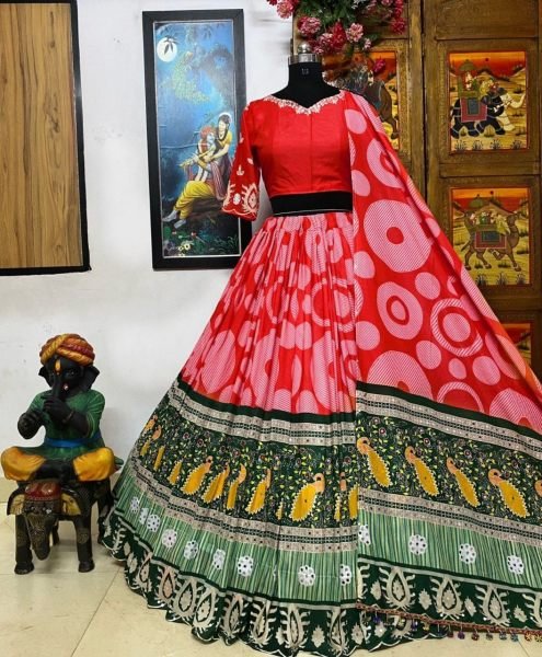 Special Navratri Muslin Cotton Lehenga Choli With Mirror Work Navratri Lehnega Choli