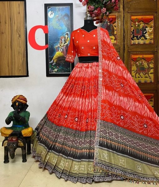 Special Navratri Muslin Cotton Lehenga Choli With Mirror Work Navratri Lehnega Choli