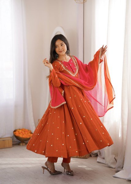 Special Occasion Roman Silk Embroidered And Sequence Work Gown With Bottom And Dupatta Ready To Wear Collection