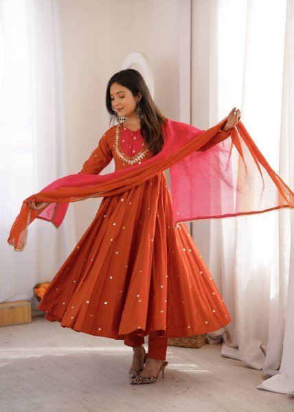 Special Occasion Roman Silk Embroidered And Sequence Work Gown With Bottom And Dupatta Ready To Wear Collection