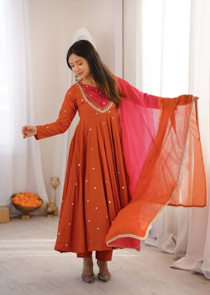 Special Occasion Roman Silk Embroidered And Sequence Work Gown With Bottom And Dupatta Ready To Wear Collection