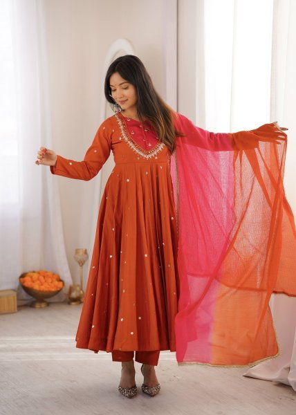 Special Occasion Roman Silk Embroidered And Sequence Work Gown With Bottom And Dupatta Ready To Wear Collection