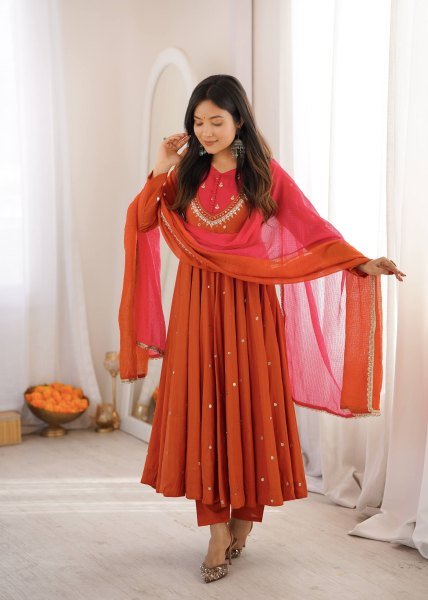Special Occasion Roman Silk Embroidered And Sequence Work Gown With Bottom And Dupatta Ready To Wear Collection