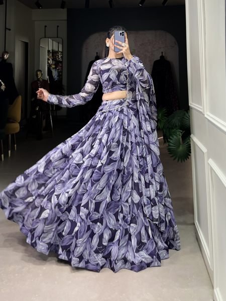 Spectacular Navy Blue Digital Printed Silk Festival Wear Lehenga Choli Designer Lehenga Choli