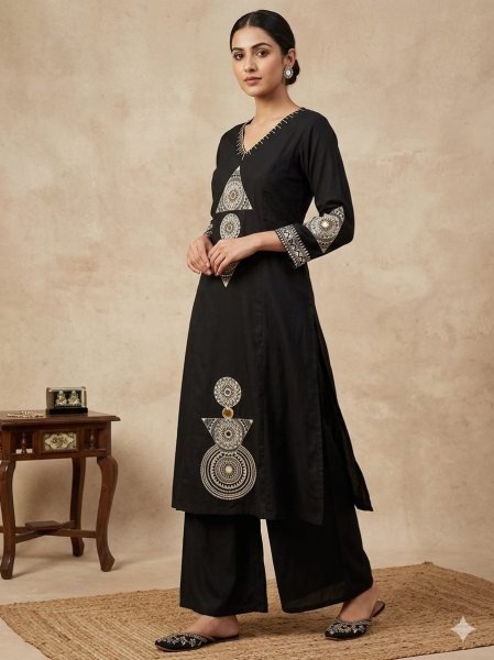 Splendid Black Comfort Fit A-Line Kurti in Bombay Rayon for Everyday Fashion Kurti With Bottom Wholesale