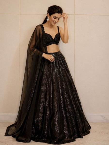 Splendid Black Georgette Lehenga Choli with Sequins Work and Organza Dupatta For Party  Lehenga
