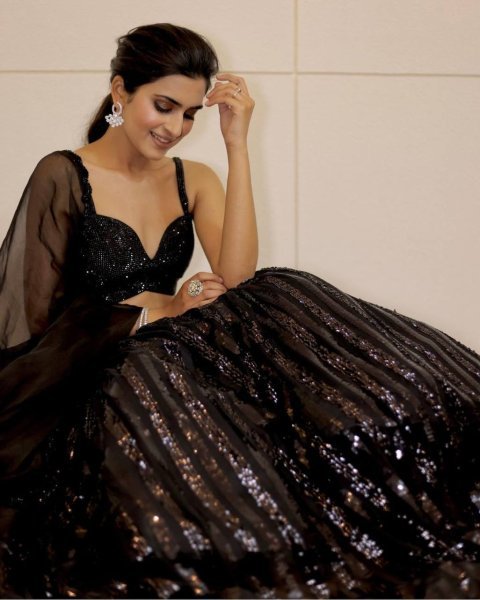 Splendid Black Georgette Lehenga Choli with Sequins Work and Organza Dupatta For Party Bollywood Lehenga Choli