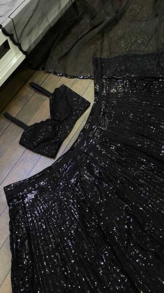 Splendid Black Georgette Lehenga Choli with Sequins Work and Organza Dupatta For Party Bollywood Lehenga Choli