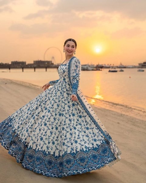 Splendid Blue Anarkali Gown Set with Butterfly Net Dupatta at Wholesale Rate Ready To Wear Collection