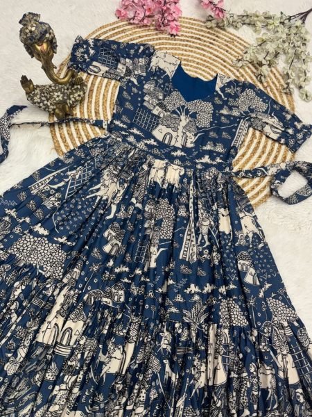 Splendid Blue Boutique Quality Muslin Cotton Printed Dress for Daily Wear Western Ladies Top Wholesale