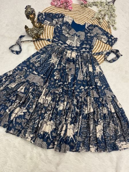 Splendid Blue Boutique Quality Muslin Cotton Printed Dress for Daily Wear Western Ladies Top Wholesale