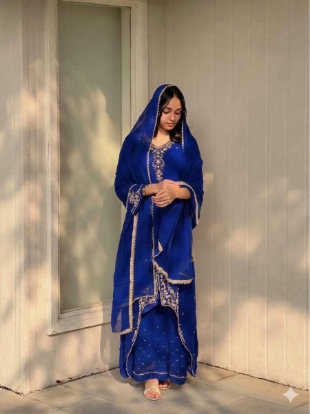 Splendid Blue Fox Georgette Suit Set With Using Embroidered Work In Duptta for Weddings Ready To Wear Collection