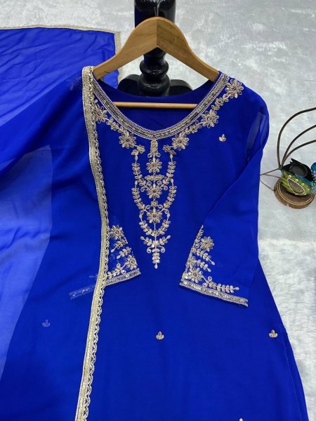 Splendid Blue Fox Georgette Suit Set With Using Embroidered Work In Duptta for Weddings Ready To Wear Collection