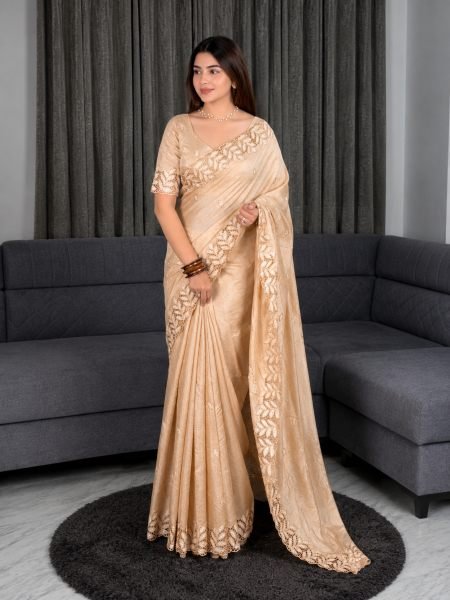 Splendid Cream Arry Cotton Saree with Matching Embroidered Cutwork Blouse For Diwali Collection 