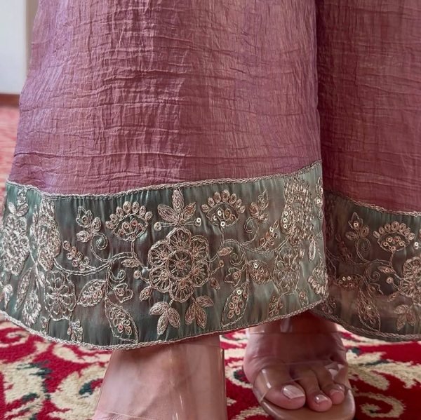 Splendid Crunchy Silk Embroidered Cut Work Top Pant Plazzo Set for International Wholesale Buyers  Ready To Wear Collection