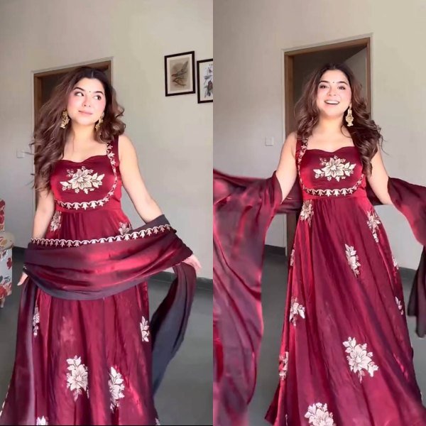 Splendid Maroon Designer Anarkali Suit Set with Dupatta for Wedding Wear Ready To Wear Collection