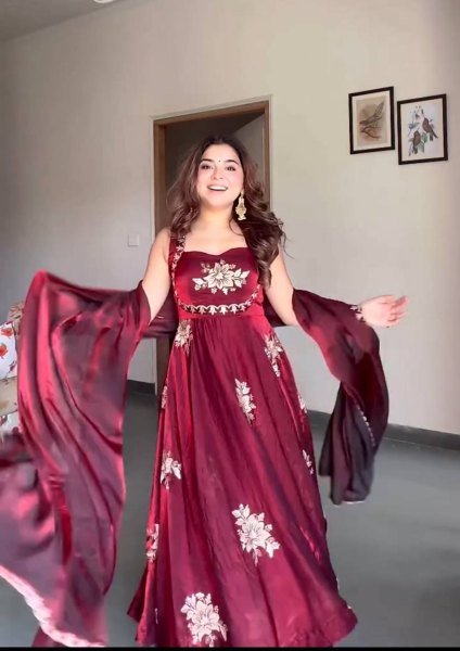 Splendid Maroon Designer Anarkali Suit Set with Dupatta for Wedding Wear Ready To Wear Collection