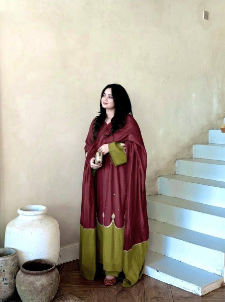 Splendid Maroon Party Wear Satin Rayon Kaftan Set with Fancy Bell Sleeves for Festival Ready To Wear Collection