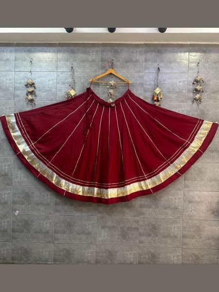 Splendid Maroon Women's Rayon Cotton Ethnic Skirt with Traditional Lampi Lace Work  Lehenga