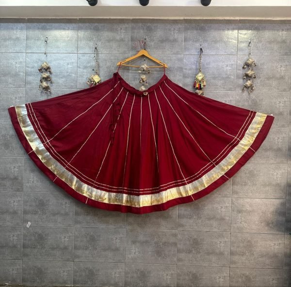 Splendid Maroon Women's Rayon Cotton Ethnic Skirt with Traditional Lampi Lace Work Navratri Lehnega Choli
