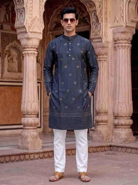 Splendid Navy Blue Wedding Special Designer Kurta for Men's Fashion Kurta Pajama Wholesale
